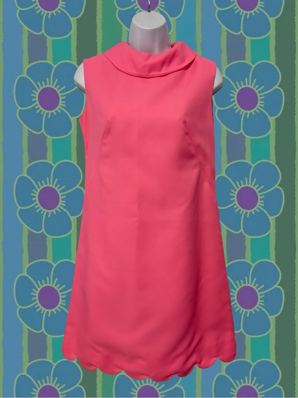 Vintage Hot Pink Sleeveless Scalloped-Hem Mini Dress